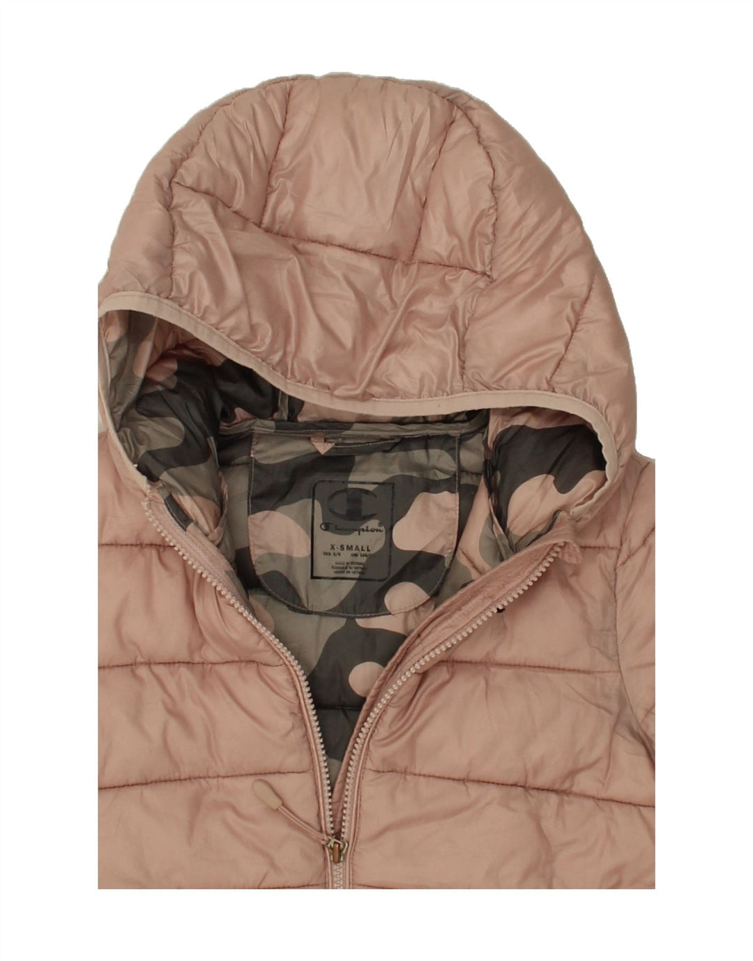 CHAMPION Girls Hooded Padded Jacket 5-6 Years XS Pink Vintage Champion and Second-Hand Champion from Messina Hembry 