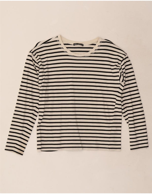 Top Zara da donna a maniche lunghe UK 10 piccolo cotone gessato bianco
