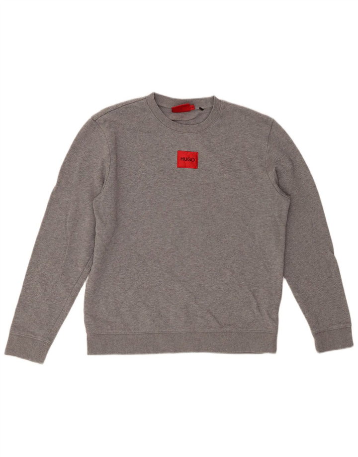 HUGO BOSS Womens Sweatshirt Jumper UK 14 Medium Grey Flecked Cotton