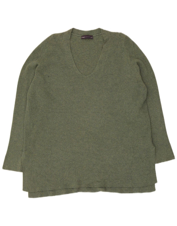Marks & Spencer Suéter con Cuello en V para Mujer UK 46 Grande Poliéster Caqui