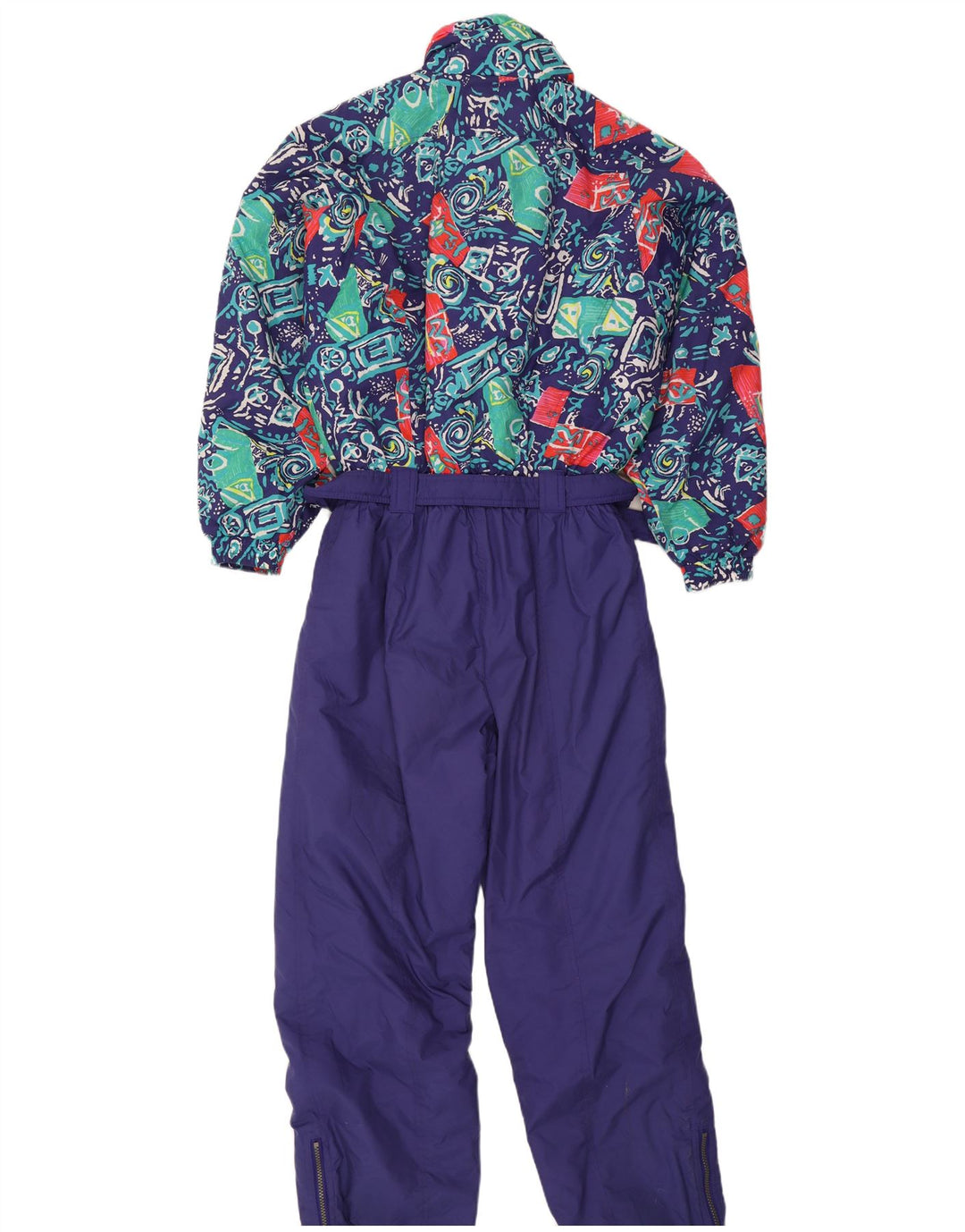 Vintage Womens Ski Jumpsuit UK 16 Large Purple Geometric Polyamide