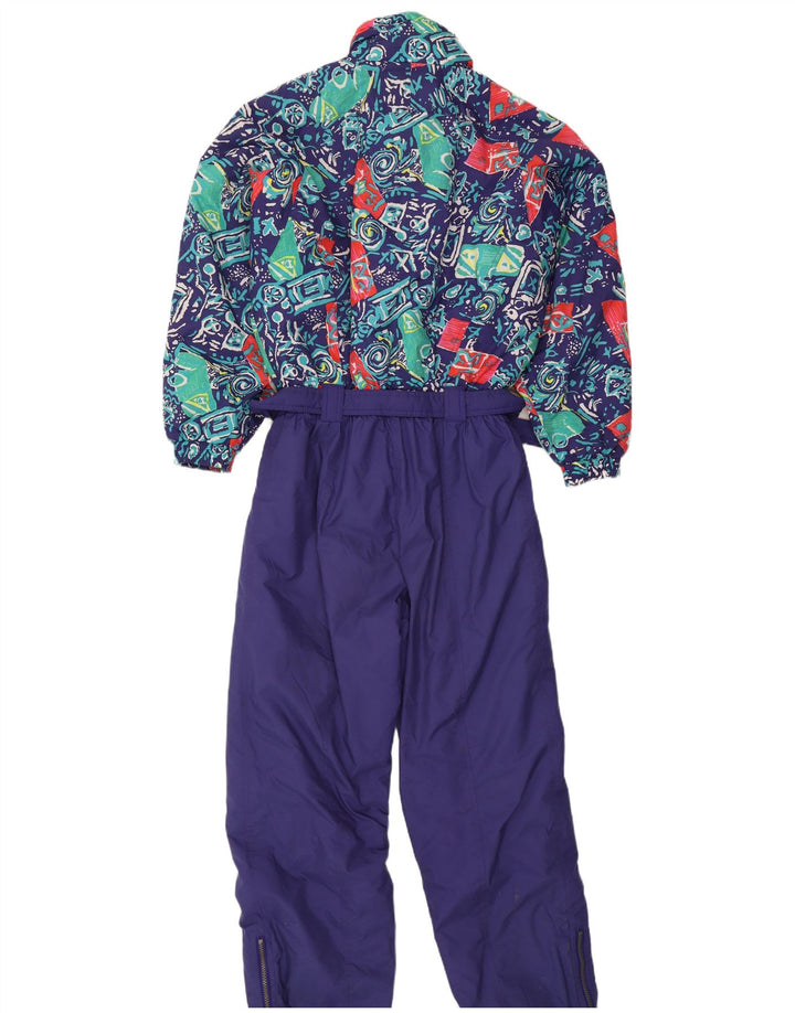 Vintage Womens Ski Jumpsuit UK 16 Large Purple Geometric Polyamide
