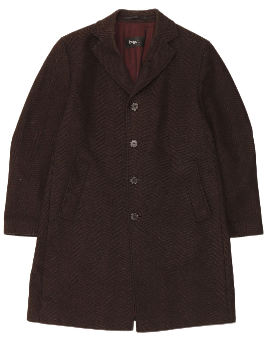 Bugatti Mens Overcoat UK 40 Large Brown Herringbone Virgin Wool