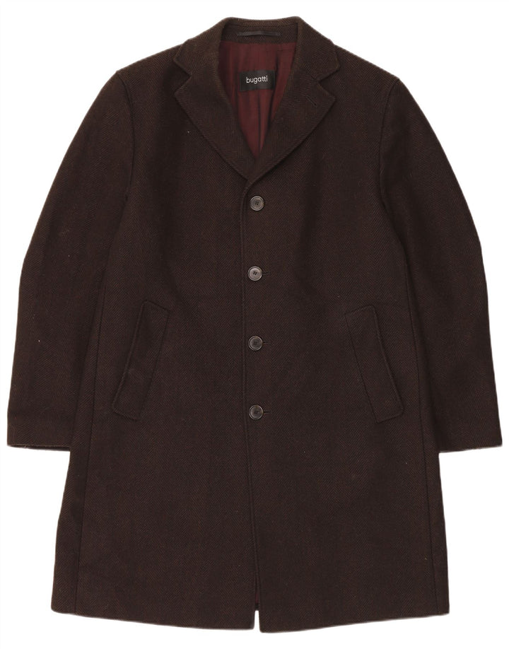 Bugatti Mens Overcoat UK 40 Large Brown Herringbone Virgin Wool