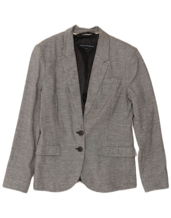 French Connection Veste blazer à 2 boutons pour femme UK 12 Gris moyen à fines rayures