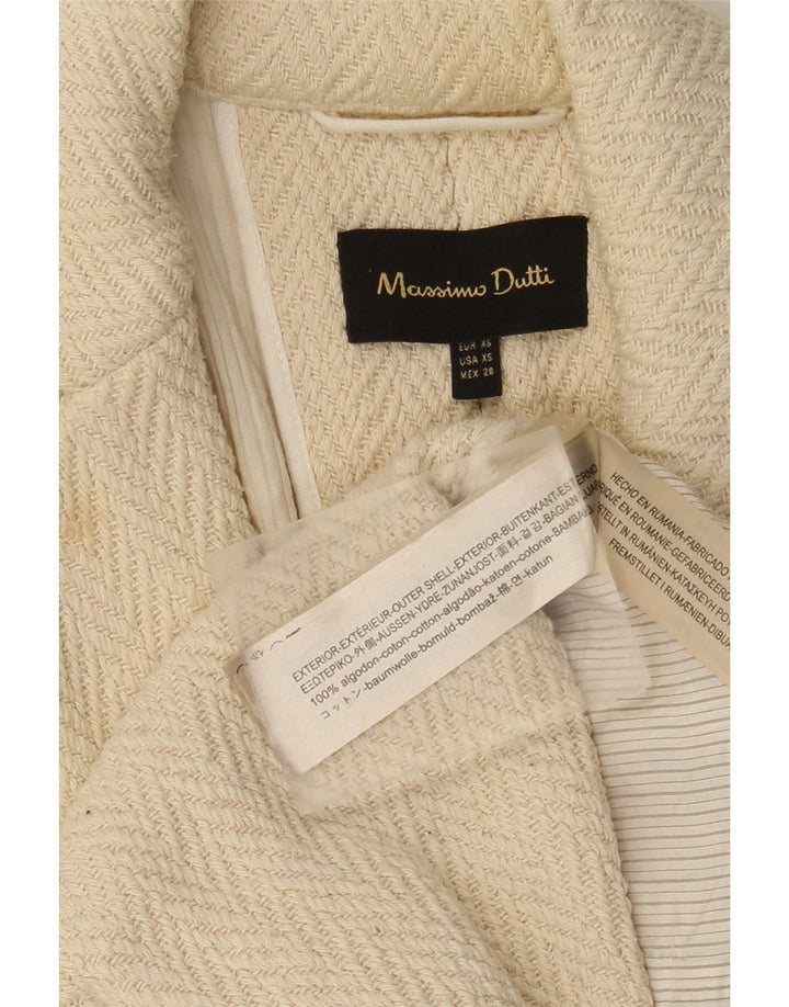 Massimo Dutti Womens 3/4 Sleeve Open Overcoat UK 6 XS Off White Herringbone
