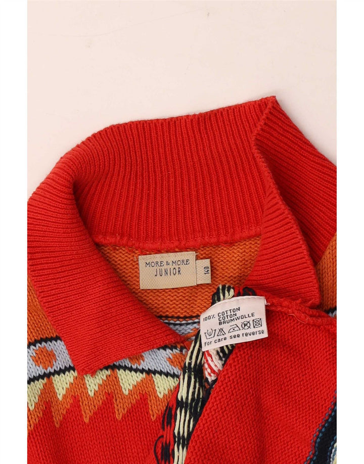 MORE & Boys Cardigan Sweater 9-10 Years Red Geometric Cotton