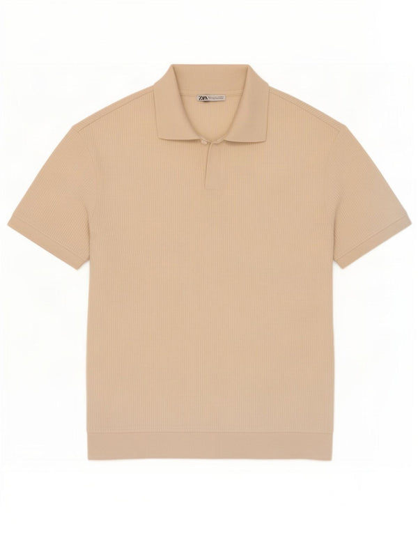 Maglione Zara da uomo a maniche corte con collo alto, grande, in cotone beige