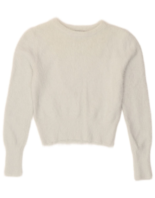Zara Womens Crop Boat Neck Jumper Sweater UK 12 Medium White Nylon