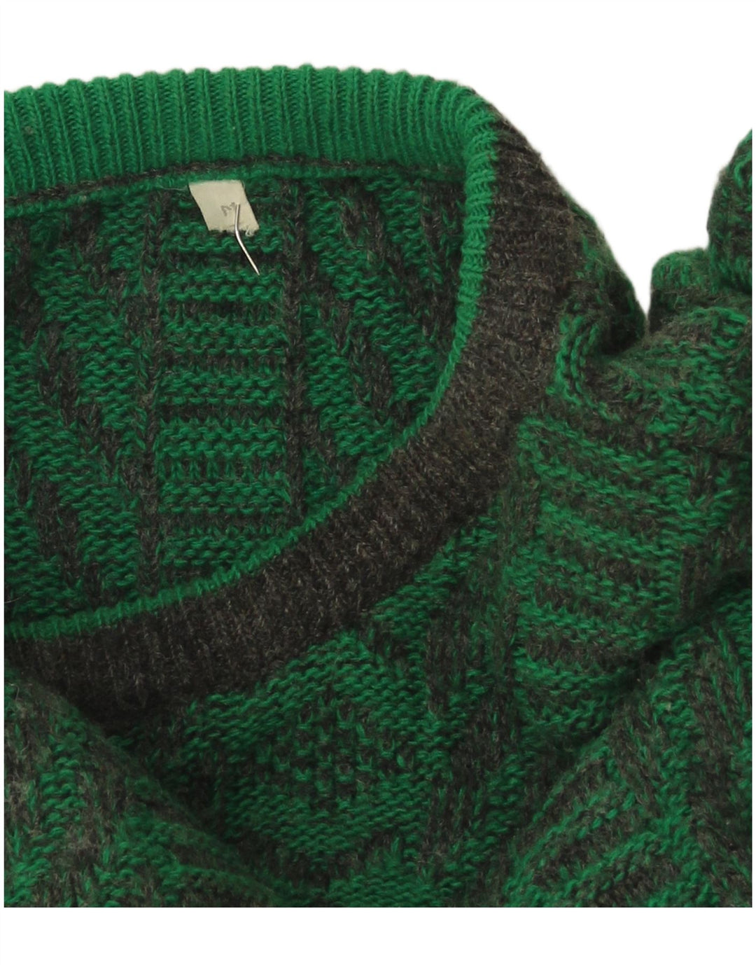Vintage Mens Crew Neck Jumper Sweater Medium Green Geometric