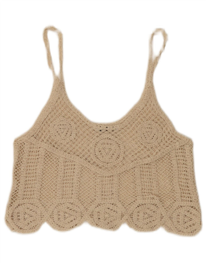 Zara Dame Crop Hæklet Cami Top UK 12 Medium Beige