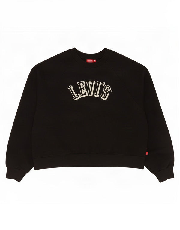 Levi's Womens Crop Graphic Sweatshirt Jumper UK 16 Large Black Bomuld