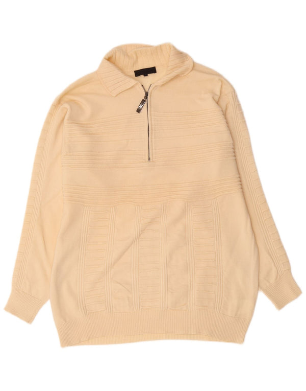 Vintage Mens Polo Neck Jumper Sweater IT 50 Medium Beige Pinstripe