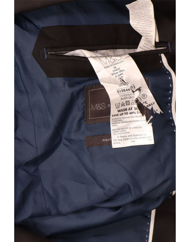 Marks & Spencer Mens 1 Button Blazer Jacket UK 38 Medium Black Polyester