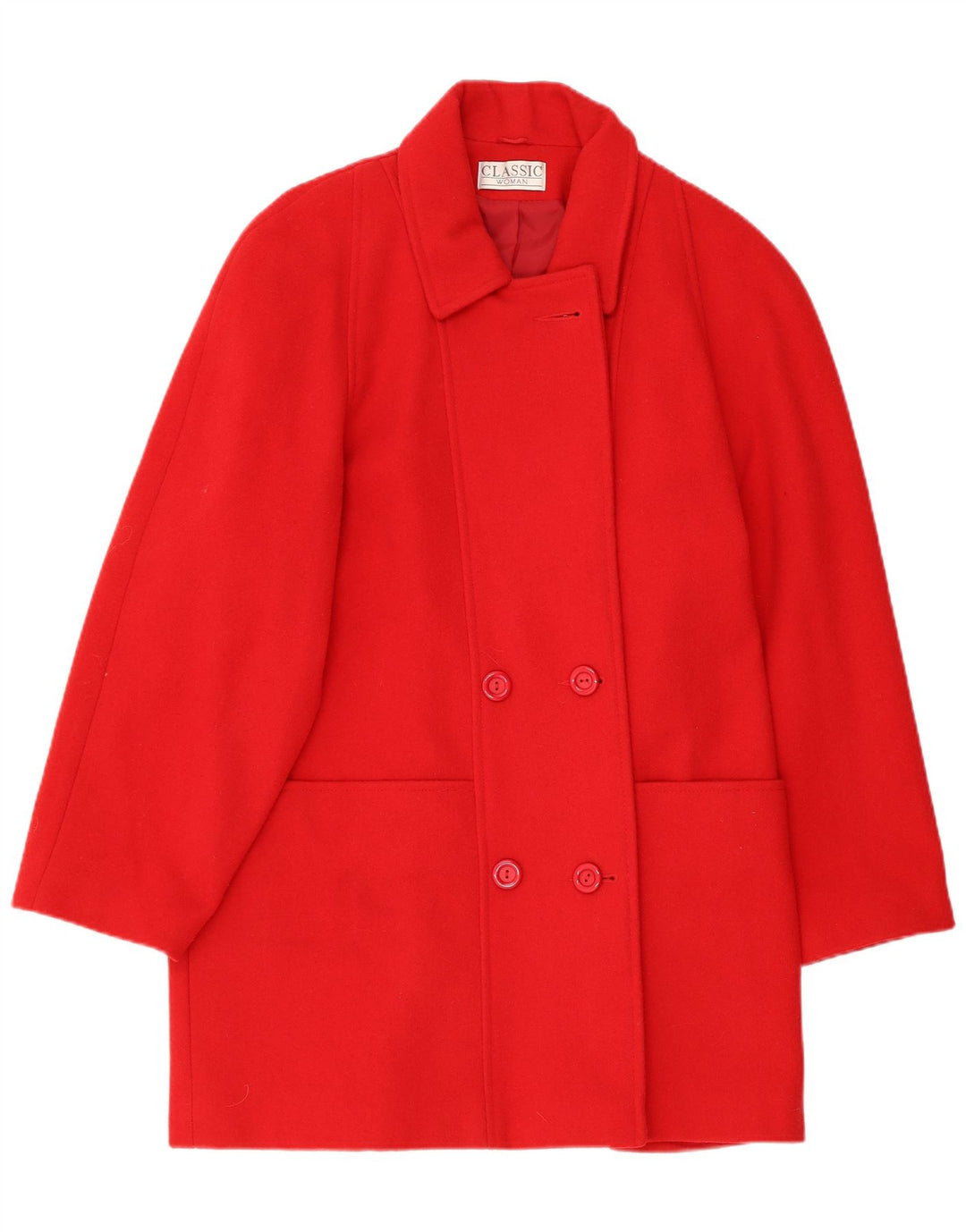 CLASSIC Womens Double Breasted Coat UK 14 Medium Red Wool Classic