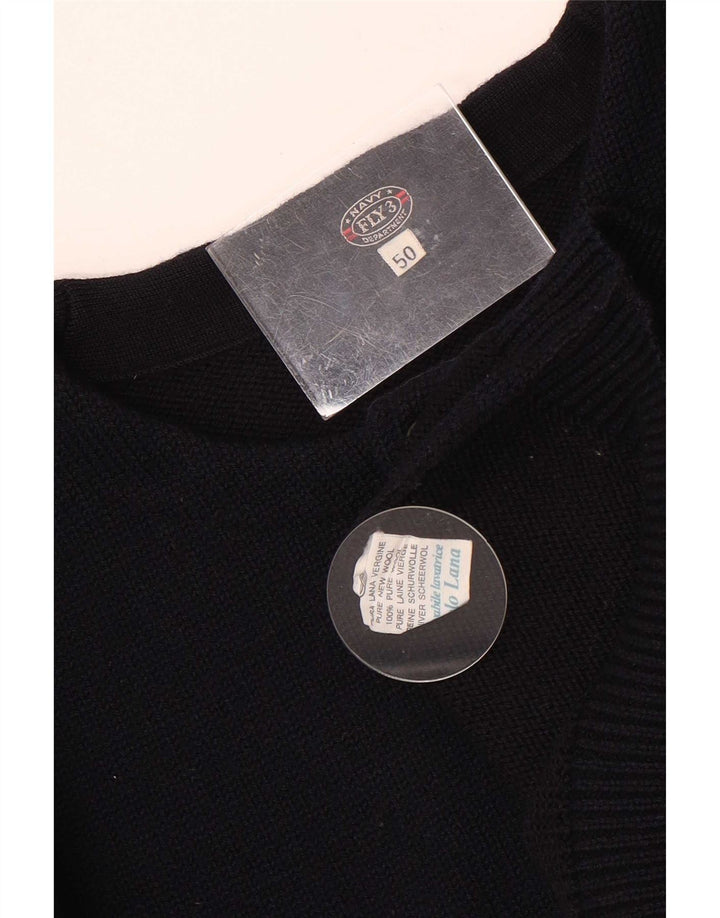 Fly 3 Mens Button Neck Jumper Sweater IT 50 Medium Navy Blue Wool