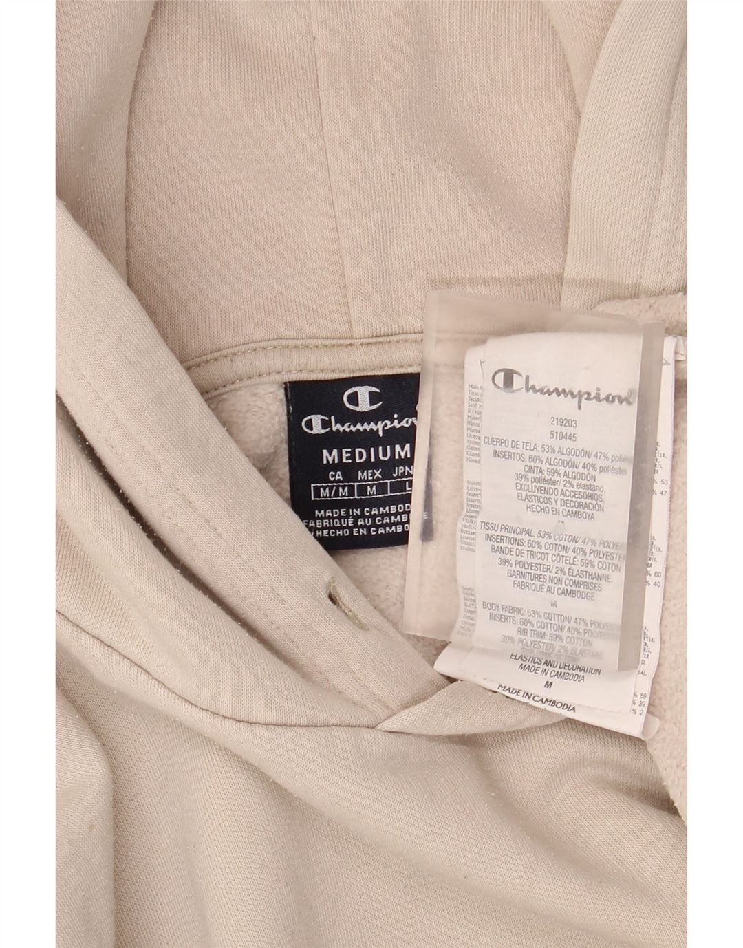 Champion Mens Graphic Hoodie Jumper Medium Beige Cotton