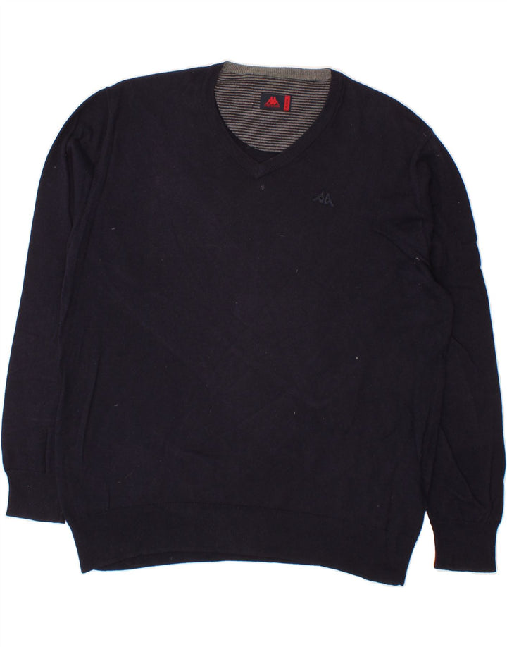 KAPPA Mens V-Neck Jumper Sweater XL Navy Blue Cotton Vintage Kappa and Second-Hand Kappa from Messina Hembry 