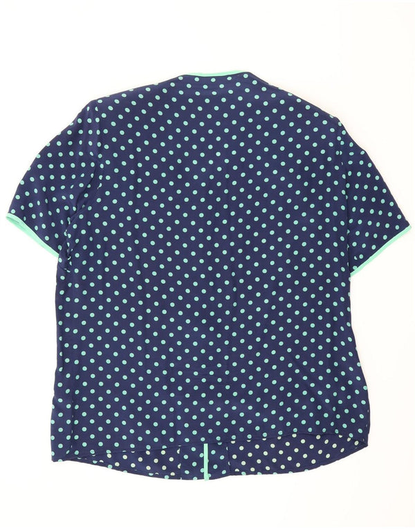 Blusa feminina Nixmar manga curta Reino Unido 19 XL azul marinho bolinhas seda