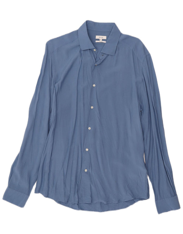 Reiss Mens Slim Fit Shirt XL Blue Viscose