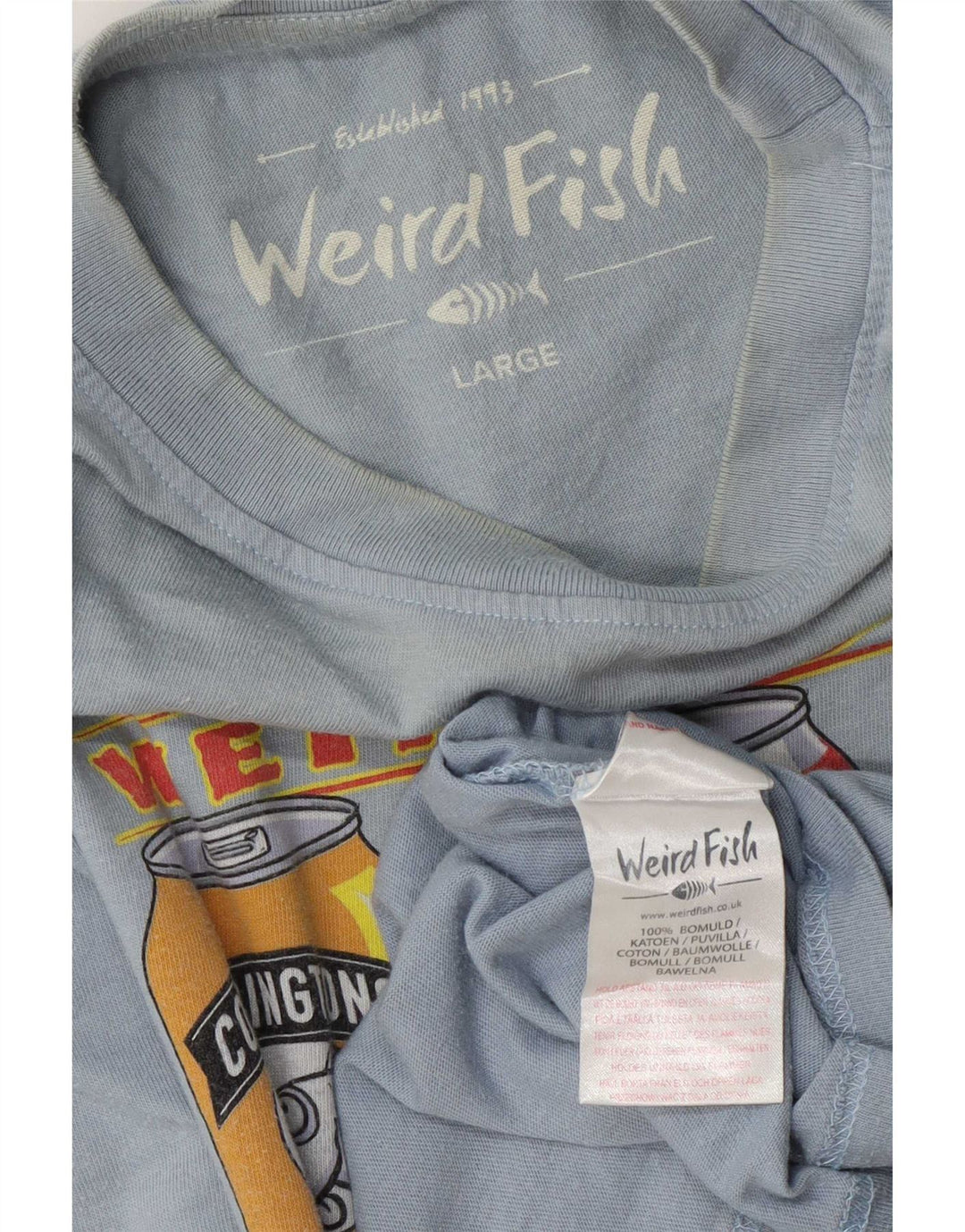 Weird Fish Mens Graphic T-Shirt Top Large Blue Cotton