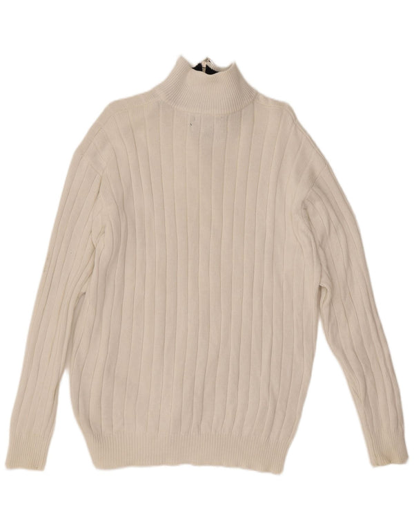 Tommy Hilfiger Mens Zip Neck Jumper Sweater Large White Cotton