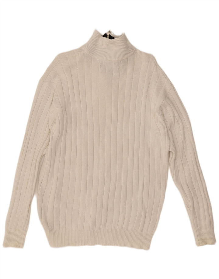 Tommy Hilfiger Mens Zip Neck Jumper Sweater Large White Cotton