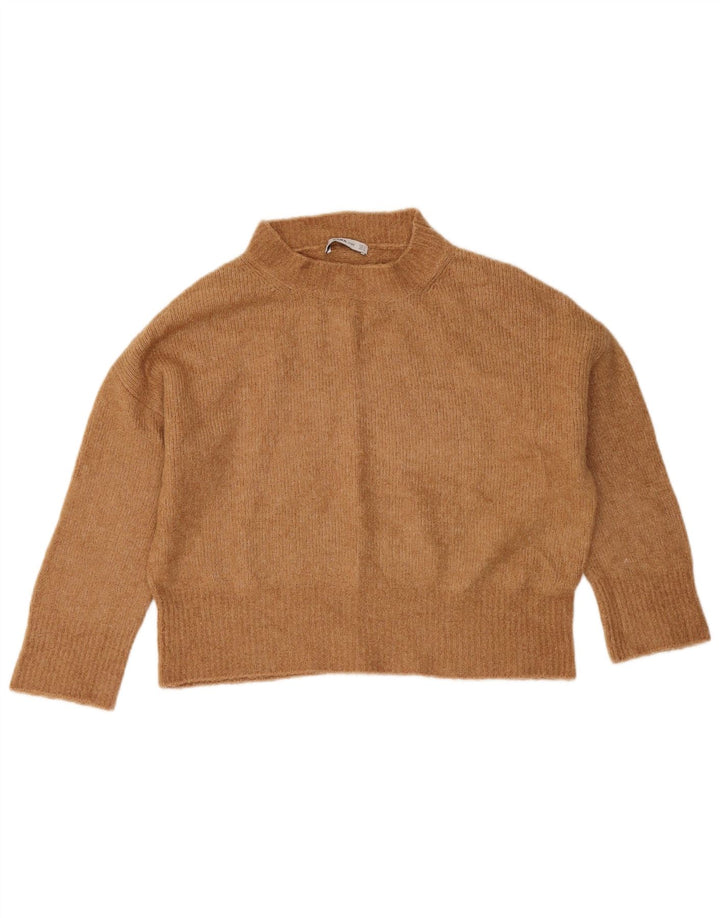 Zara Womens Crop Oversized Turtle Neck Jumper Sweater UK 10 Small Beige
