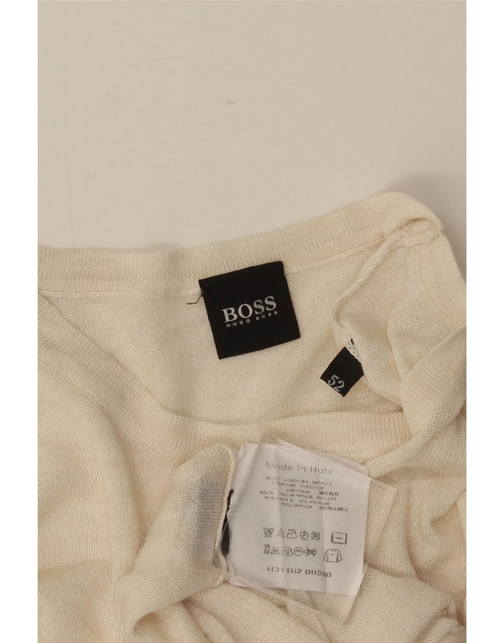 HUGO BOSS Mens T-Shirt Top IT 52 Large Beige Viscose