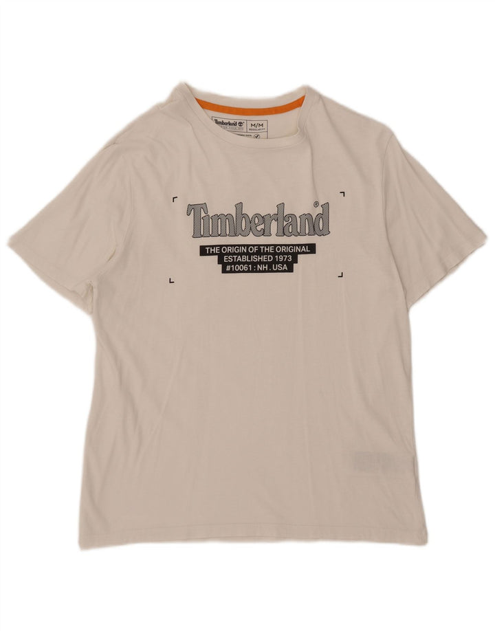 Timberland Mens Graphic T-Shirt Top Medium White Cotton