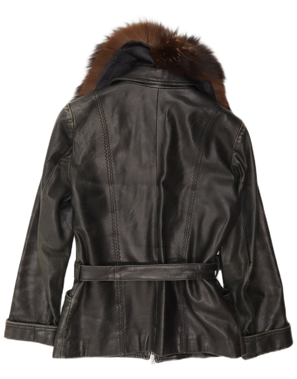 Jaqueta de couro feminina vintage UK 12 média preta