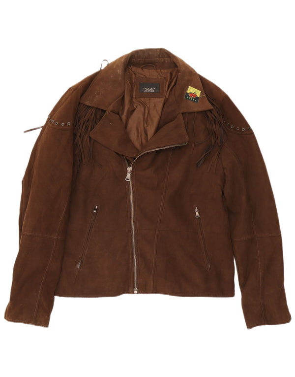 Zara Jaqueta masculina de camurça falsa para motociclista Reino Unido 42 XL marrom poliéster