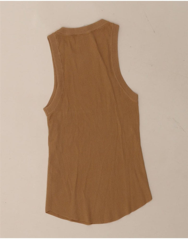 Zara Damen Weste Top UK 12 Mittelbraunes Polyester