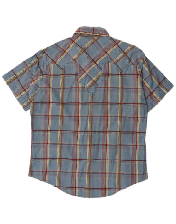 Marlboro Classics Mens Short Sleeve Shirt Medium Blue Check Cotton
