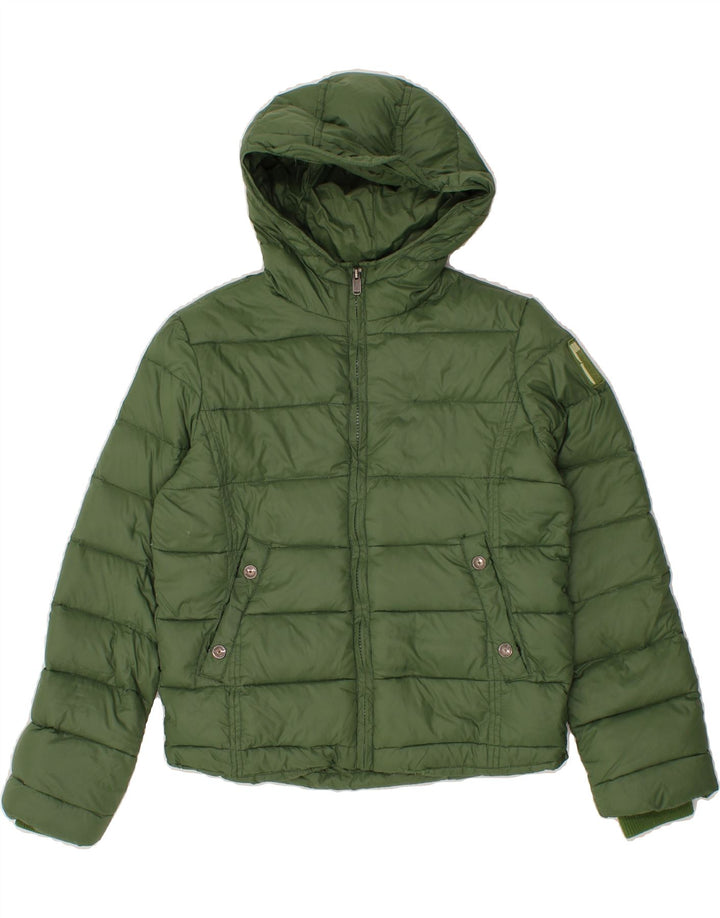 BOMBOOGIE Boys Hooded Padded Jacket 11-12 Years Green Nylon Vintage Bomboogie and Second-Hand Bomboogie from Messina Hembry 