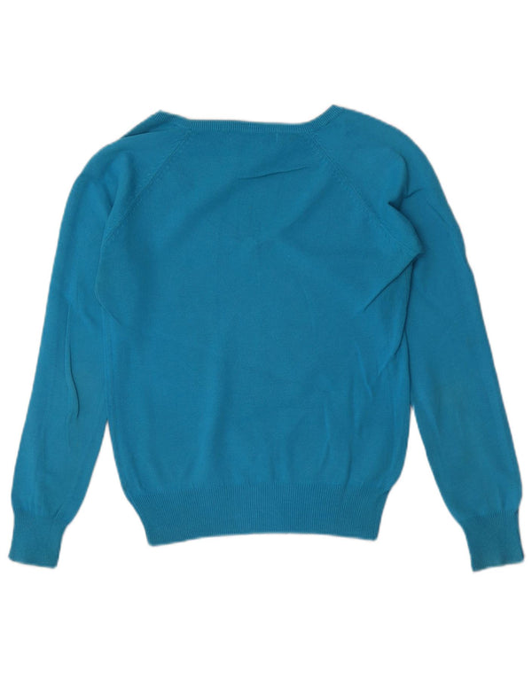 Zara Womens Crop V-hals sweater UK 10 Small Blue Cotton