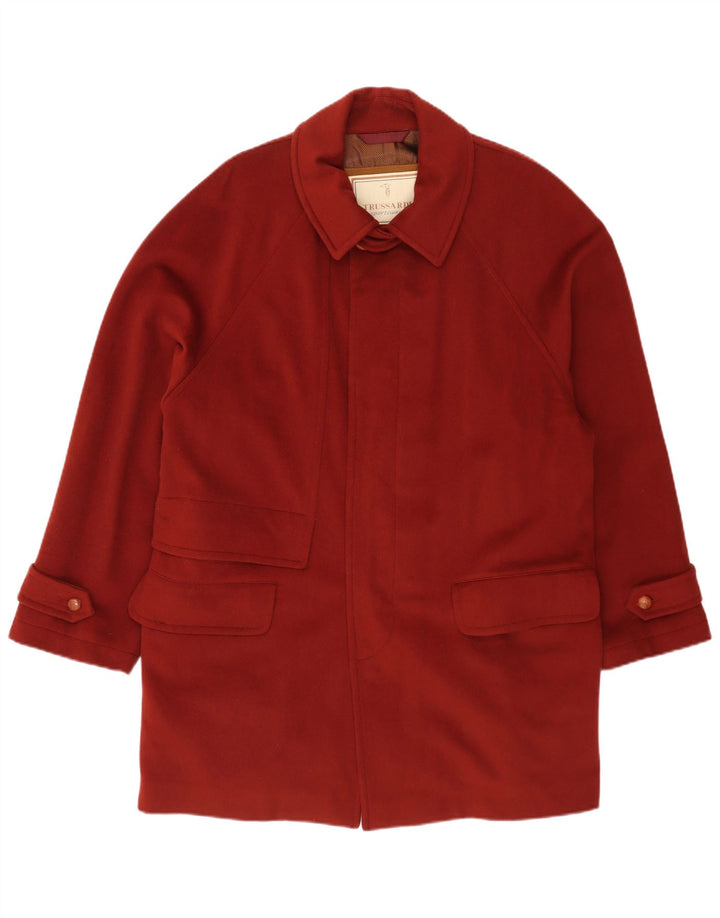 Trussardi Mens Overcoat IT 48 Medium Maroon Virgin Wool