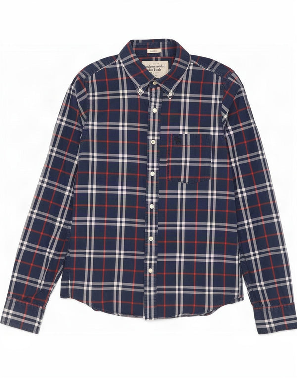 Abercrombie & Fitch Mens Muscle Shirt Large Navy Blue Check Cotton