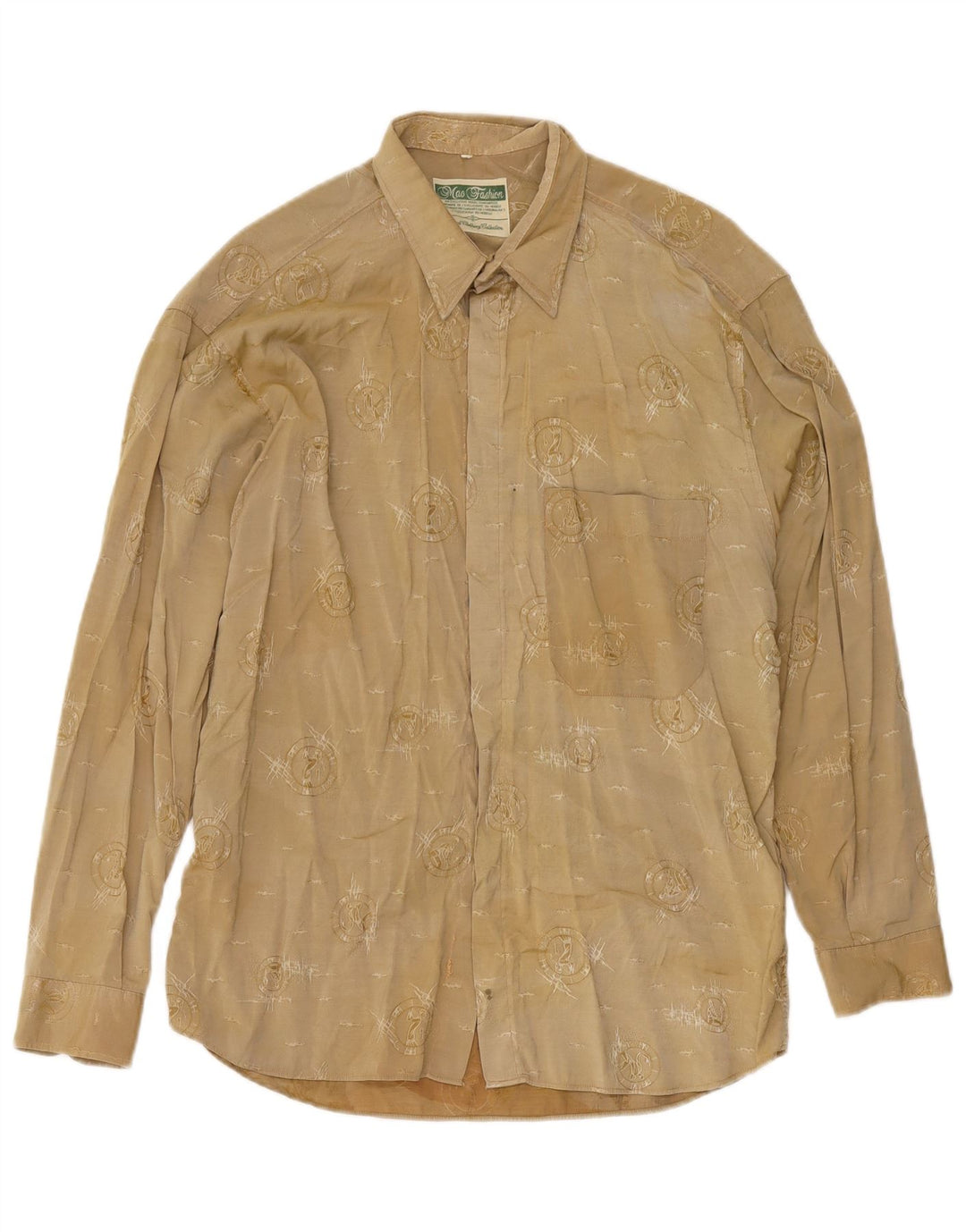 Camisa Mac Fashion Masculina Padrão Abstrato Grande Bege