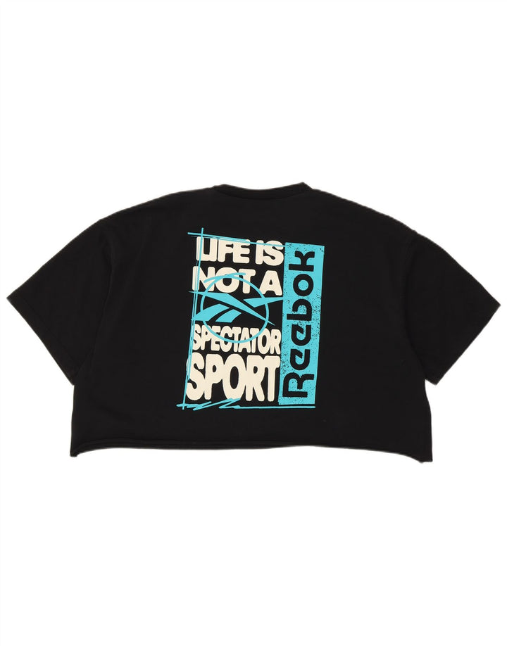 REEBOK Womens Oversized Graphic T-Shirt Top UK 12/14 Medium Black