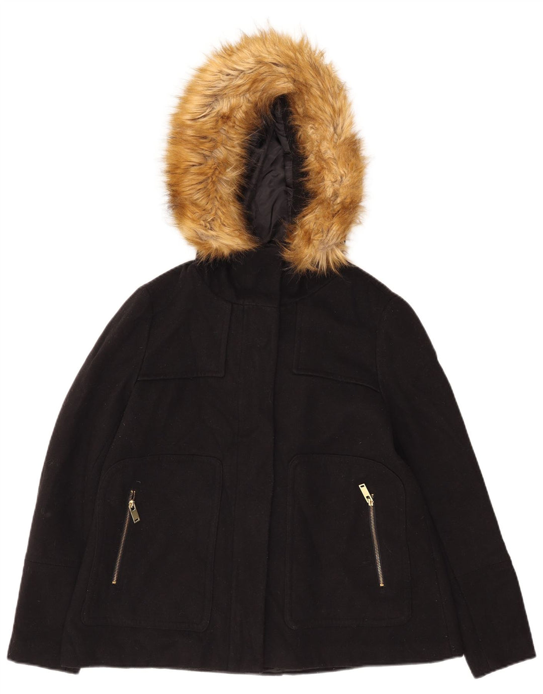 Zara Dame Hooded Bomber Jacket UK 14 Medium Black Polyester