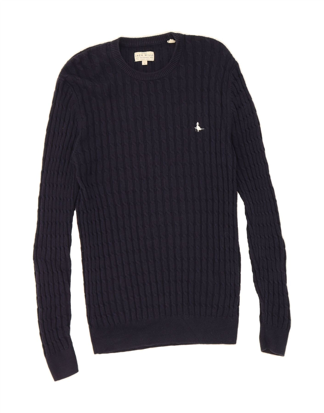 JACK WILLS Mens Crew Neck Jumper Sweater Small Navy Blue Cotton Vintage Jack Wills and Second-Hand Jack Wills from Messina Hembry 