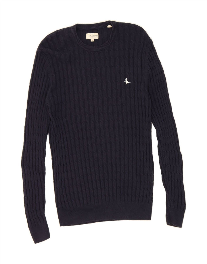 JACK WILLS Mens Crew Neck Jumper Sweater Small Navy Blue Cotton Vintage Jack Wills and Second-Hand Jack Wills from Messina Hembry 