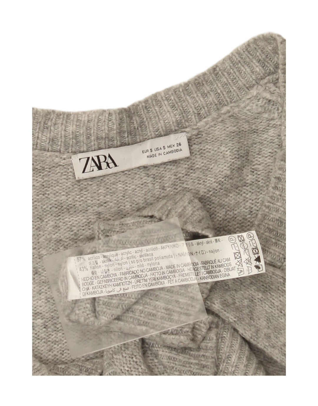 Zara Womens Oversized V-Neck Jumper Sweater UK 10 Small Grey Flecked