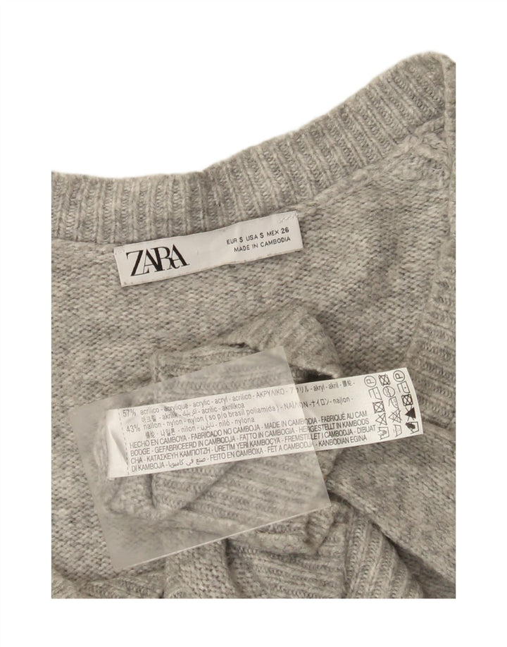 Zara Womens Oversized V-Neck Jumper Sweater UK 10 Small Grey Flecked