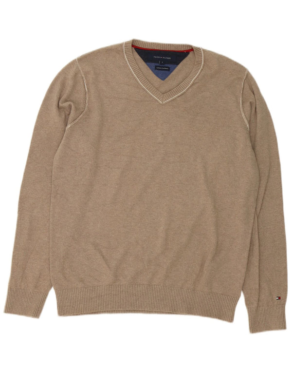 Tommy Hilfiger Mens V-Neck Jumper Sweater Small Grey Cotton