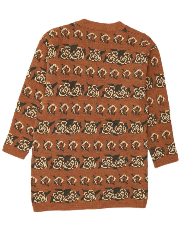 Naj Oleari Womens Longline Cardigan Sweater UK 16 Large Brown Floral Wool