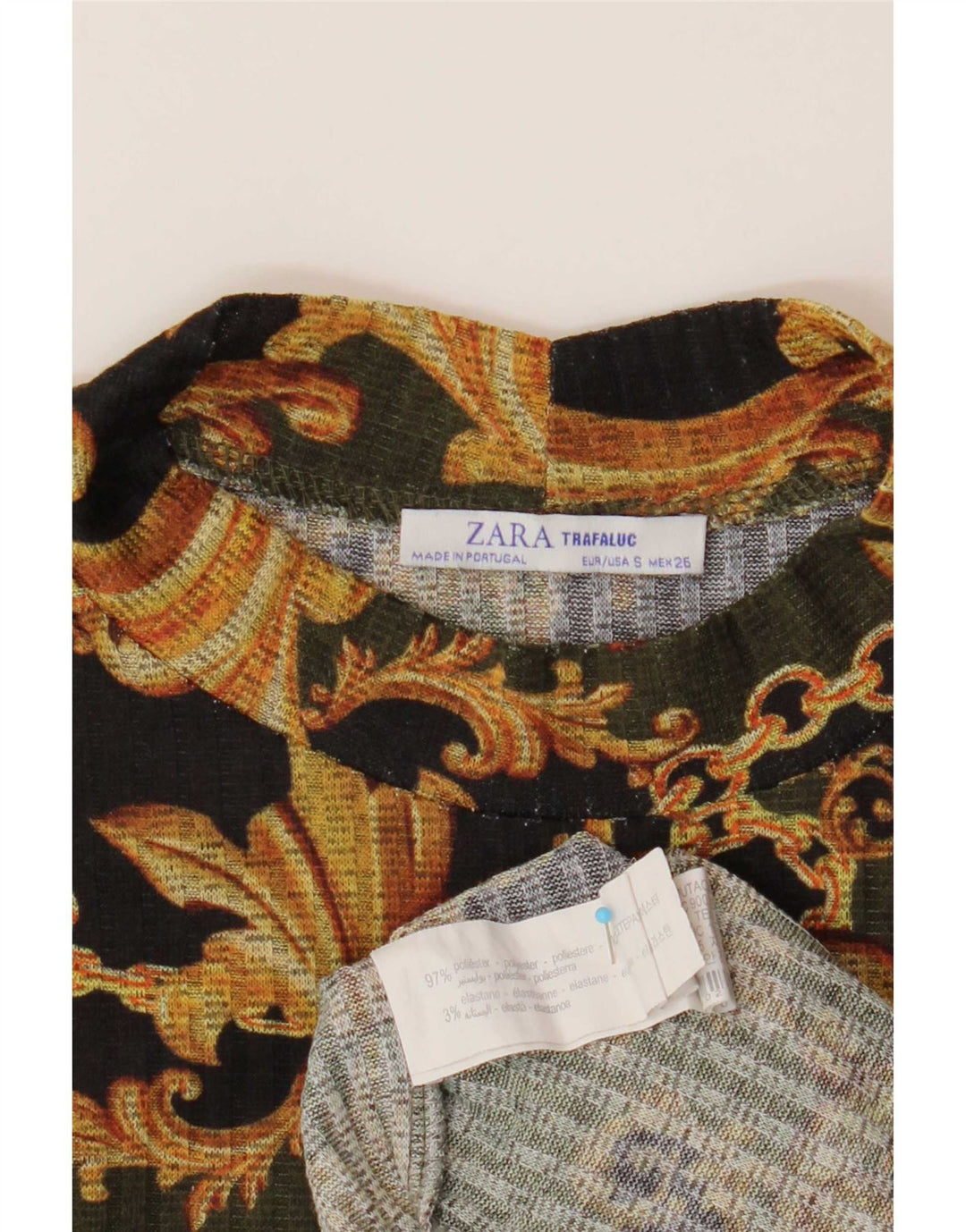 Zara Womens Crop Top Long Sleeve UK 10 Small Black Paisley Polyester