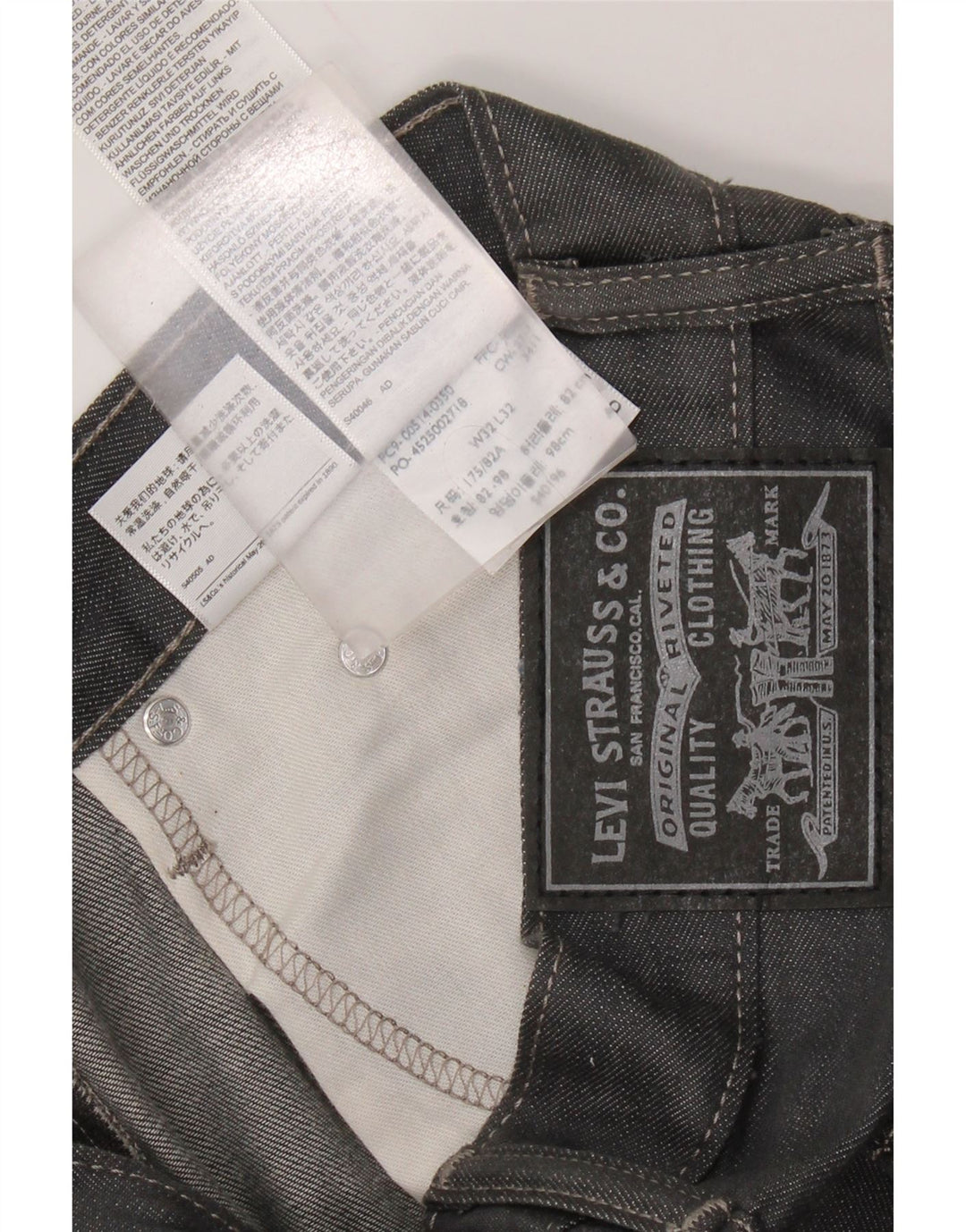 LEVI'S Mens Straight Jeans W32 L32 Grey Cotton
