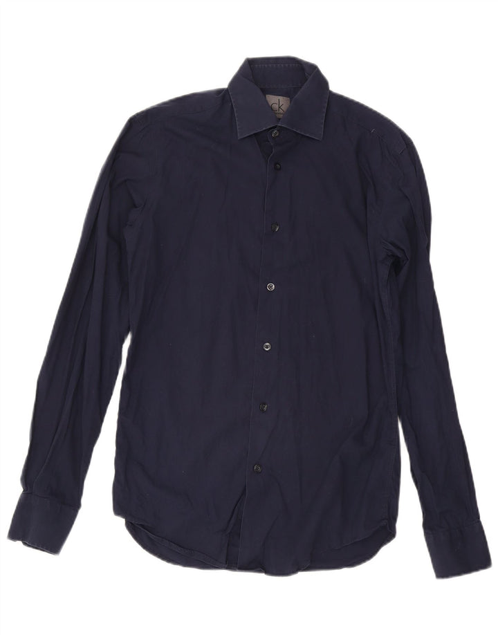 Calvin Klein Herrenhemd Größe 38 15 Mittelmarineblaue Baumwolle